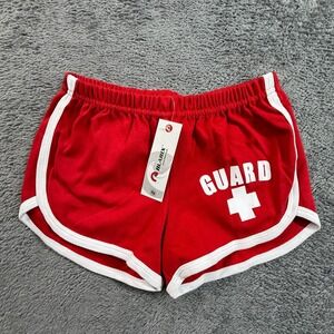 Lifeguard Red Athletic Shorts XS Women Cross White Trim Running Elastic Waist